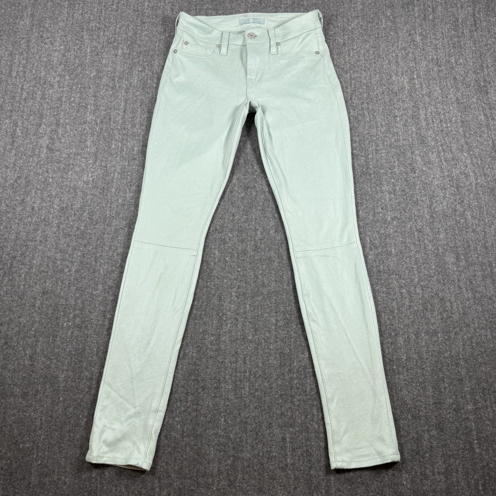 7 For All Mankind Women's Skinny Jeans Size 25 Mint Green Coated Stretch Pants